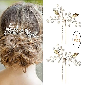 Amazon Com Sumaju 2 Pack Of Bridal Hair Pins Set Gold Elegant