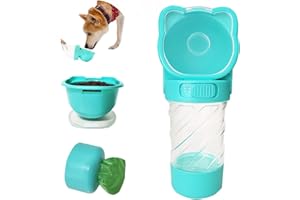 FLRYBRG Portable Dog Water Bottle 3 in 1, Multifunctional Puppy Water Dispenser with Water Bowl and Poop Bag for Walking, Hiking and Traveling, BPA Free, Dishwasher Safe, Green