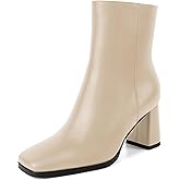 Joseywade Womens Ankle Boots Chunky Heel Boots Ankle Booties Square Toe 3 Inch Side Zip Boots Fall Shoes US Size 5-13