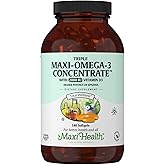 Maxi Health Triple Omega 3 Fish Oil Concentrate with 2000 IU Vitamin D3 – Enteric Coated Fish Oil Omega 3 Supplements with High EPA DHA for Heart, Brain, Joint, and Eye Support Kosher 180 Softgels