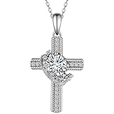 Cehuzeli Cross Moissanite Necklace 925 Sterling Silver Moissanites Necklace for Women Cross Pendant with Moissanite Stone Jewelry Gifts for Women