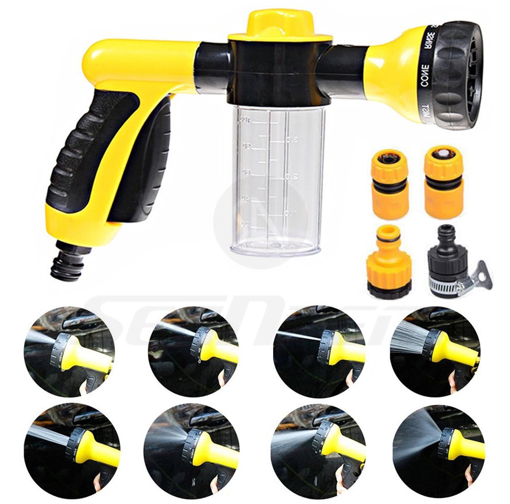 Foam Water Spray Gun - High Pressure Washing Tool - Heavy Duty 8 Pattern Watering Nozzle Garden Hose Sprayer Gun Flow Control Setting Knob for Car Washing Garden Lawn Room Floor Cleaning Pets Washing