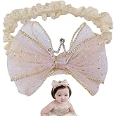Rannyrena Cute Lace Flower Bow Baby Girls Headband Pink Knot Cream Infant Wrap Soft Chiffon Elastic Baby Turban Hair Band for Newborn Infant Toddler Kids (Pink A)