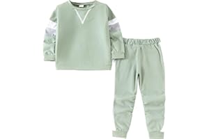Yoxindax Toddler Kid Boy Clothes Colorblock Sweatshirt Contrast Sideseam Sweatpants 2PC Outfit Set