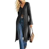 BQDCQB Womens Long Cardigan Sweaters Button Down Bell Sleeve Open Front Ribbed Knit Midi Dress Fall Trendy Outfits