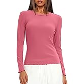 Darong Women Long Sleeve Shirts Slim Fit Tops Basic Tee 2026 Cute Lettuce Trim Undershirt Going Out Layer Clothes