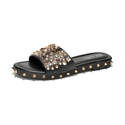 Cape Robbin Women's Studded Flat Sandals Open-Toe Summer Dressy