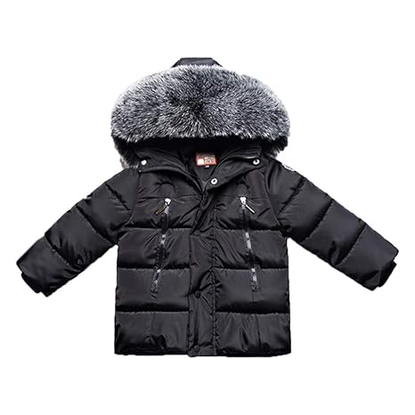 YYF Kinder Jungen Lange Winterjacke mit Fellkapuze Outerwear Oberbekleidung Winter Kleidung Verdichte Kinderjacke Wintermante