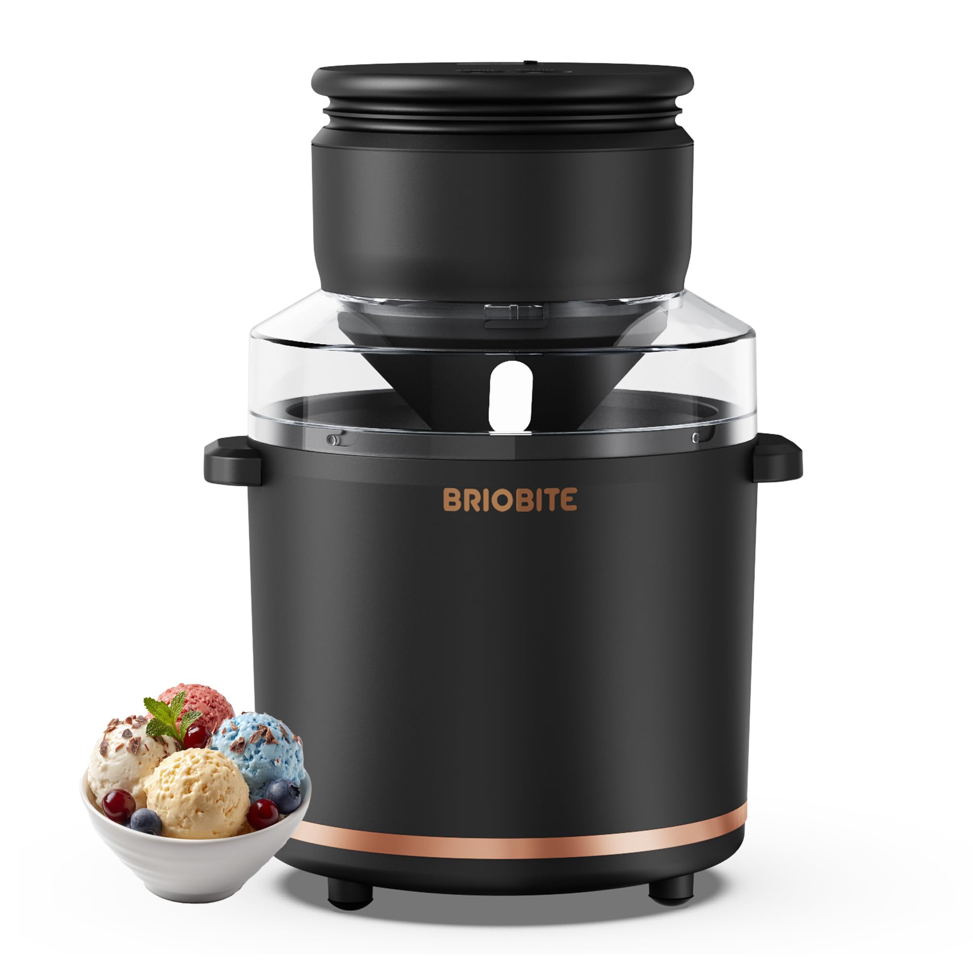 BRIOBITE Máquina para hacer helados de 1,1 cuartos – Máquina eléctrica para helados, batidos y sorbetes, perfecta para 2-3 porciones, fácil de usar y limpiar, color negro