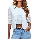 IDEALSANXUN Womens Cropped Blazer Casual Lightweight Cotton Linen Blazer Suit Jackets