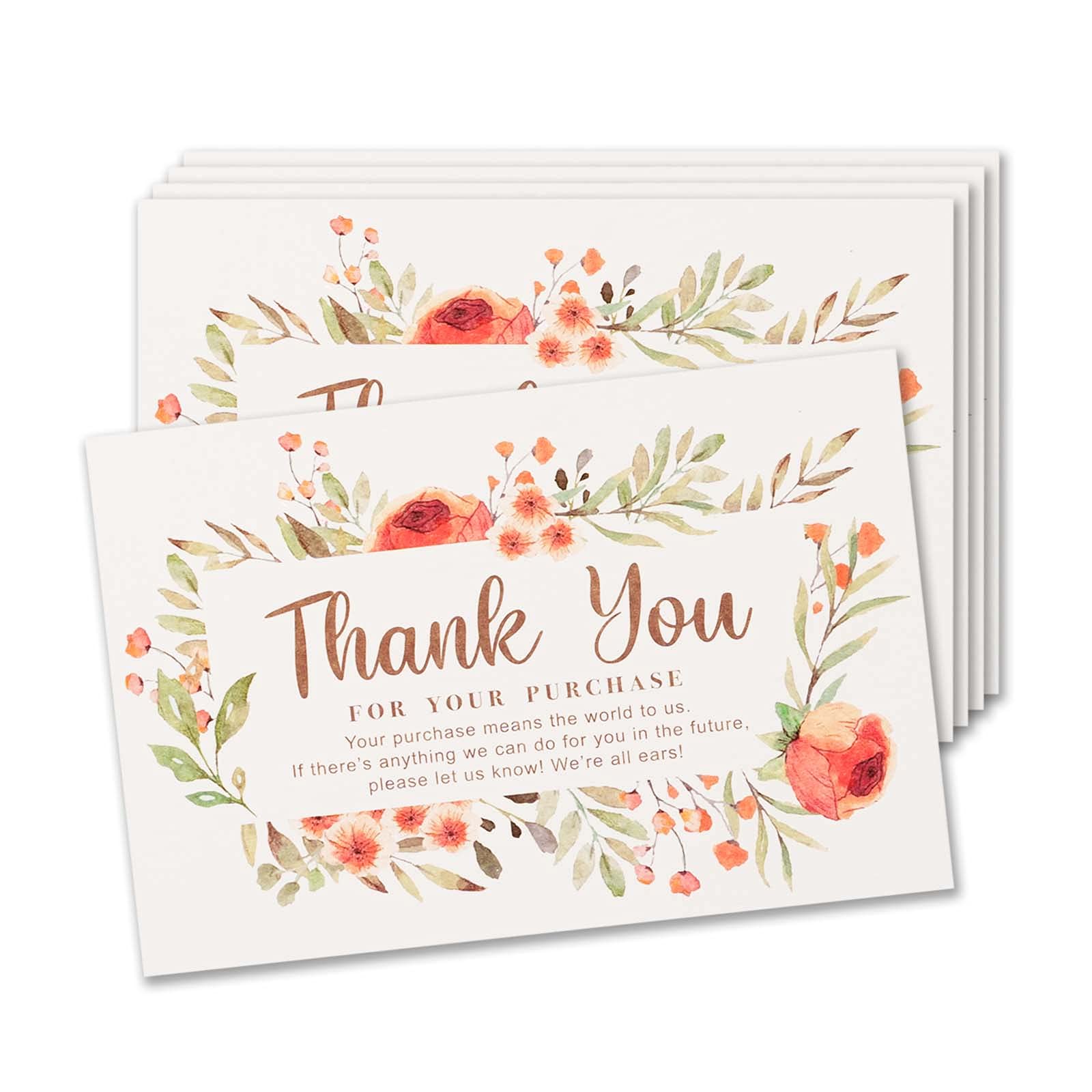 Thank You For Your Order Cards, 50-Pack Floral Thank You For Your Purchase Cards, 10.16 x 15.24 cm, Postcard Size