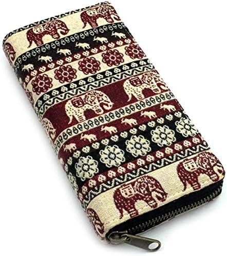 Tribalover Wallet Clutch Purse Handmade Credit Card Wallet YKK Zipper (Medium, Currant, Black, Cream)