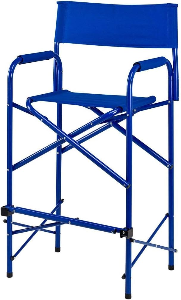 E-Z UP Tall Directors Chair, Seat 31” High, Padded Armrests and Storage Bag, Blue: Furniture & Decor