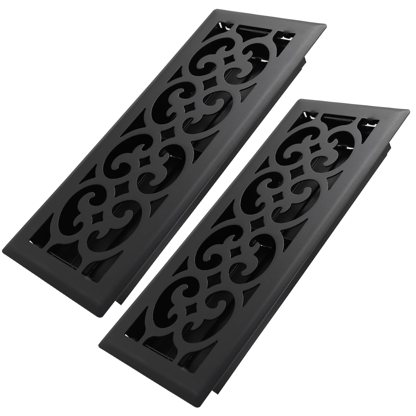 Photo 1 of Howeall 4x12 Inches 2 Pack Heavy Duty Walkable Floor Register - Easy Adjust Air Supply Lever Vents - Charlotte Design - Vent Cover for Home - Matte Black