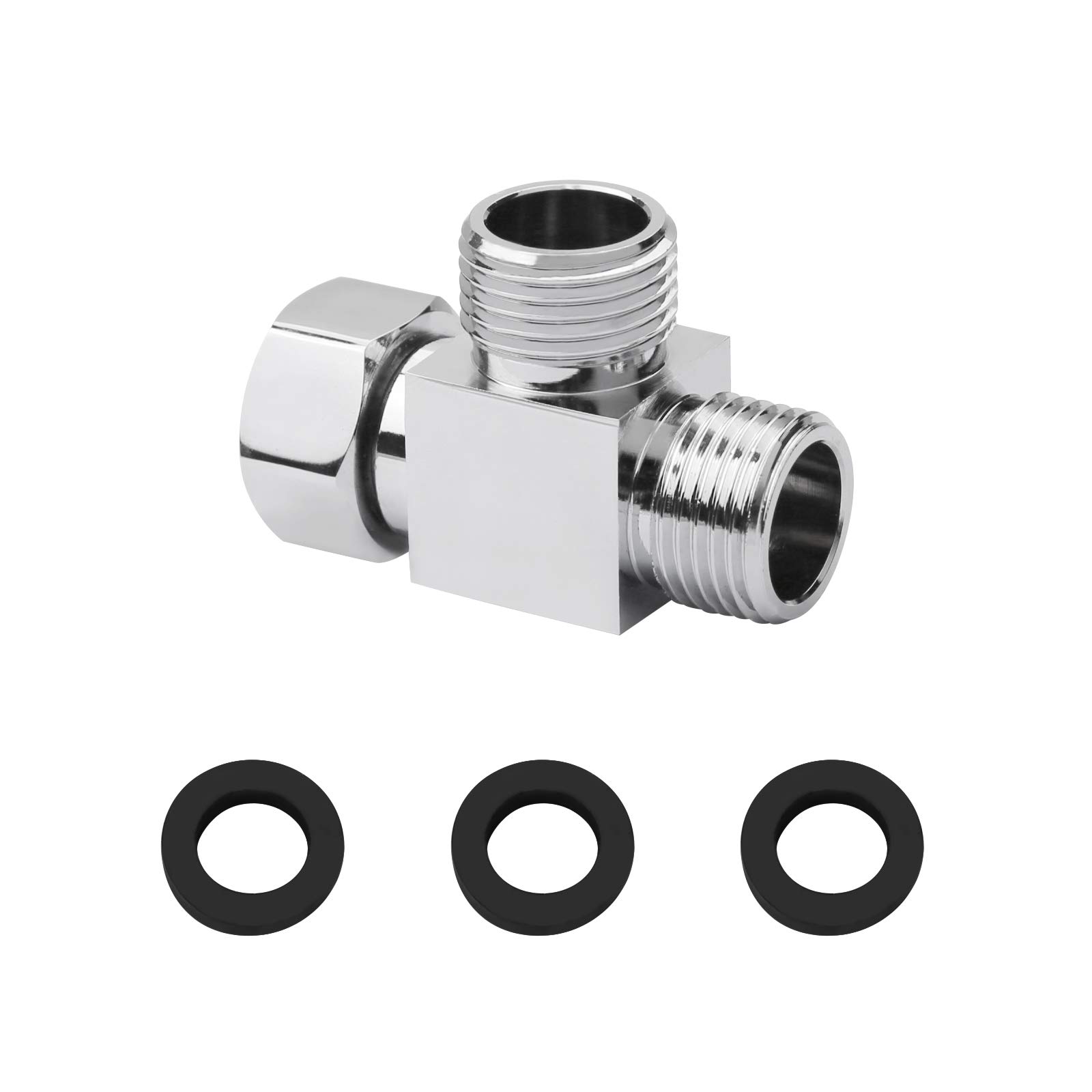 G1/2" Diverter Valve Brass 3 Way T Shape Adapter Universal Shower System Component Replacement Part Water Diverter Valve Shower Hose Splitter for Handheld Bidet and Sprayer, Chrome