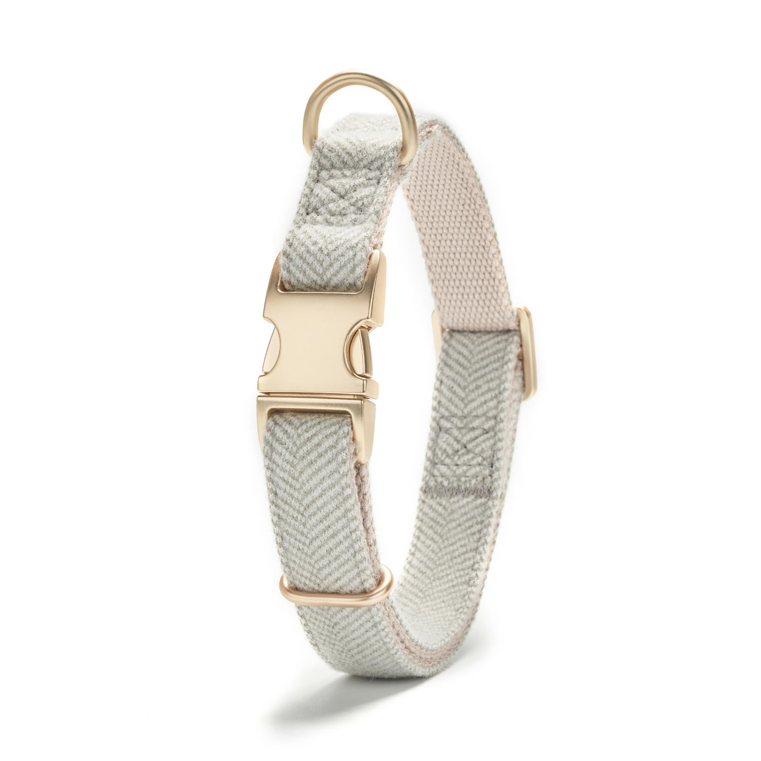 Petiry Tweed Dog Collar with Metal Buckle - Soft Durable Fabric Pet Collar for Medium Dogs Neck 31-49cm,Grey