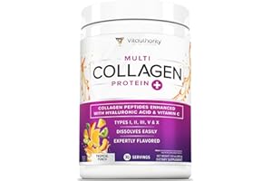 VITAUTHORITY Multi Collagen Peptides Plus Hyaluronic Acid and Vitamin C Hydrolyzed Collagen Proteins Types I II III V and X Tropical Punch Flavor