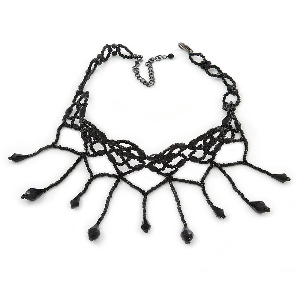 Avalaya Fancy Dress Party Black Acrylic Glass Bead Choker Necklace/31cm L/ 7cm Ext