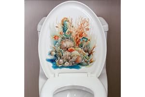 PALEERY@FC Shoal of Coral Sea Starfish Toilet Cover Sticker Decals,Ocean Coral Seahorse Waterproof Toilet Lid Tank Seat Decals Cistern Self-Adhesive Bathroom Wall Sticker