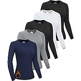 5 Pack Women's Thermal Shirts Fleece Lined Long Sleeve Underscrub Tops Base Layer Thermal Underwear for Winter Cold Weather