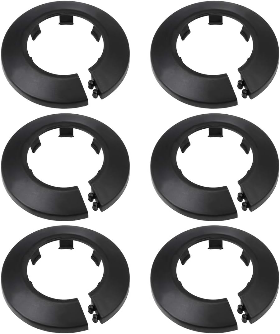 sourcing map 40-41mm Pipe Cover Decoration PP Plastic Water Pipe Escutcheon Black 6pcs, 41.5 mm