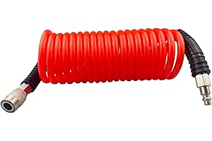 Darnassus Polyurethane Recoil Air Hose, Air Compressor Hose with 1/4" Swivel Fittings, for Industrial, Household, Garage, Station (15 FT, Red)