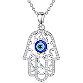 KoyeKei Hamsa Necklace for Women Sterling Silver Evil Eye/Lotus Flower/Om/YinYang Hamsa Hand Pendant Jewelry Hand of Fatima Gifts