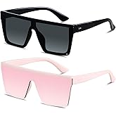 LYZOIT Square Oversized Sunglasses for Women Men Big Flat Top Fashion Shield Large UV Protection Rimless Shades
