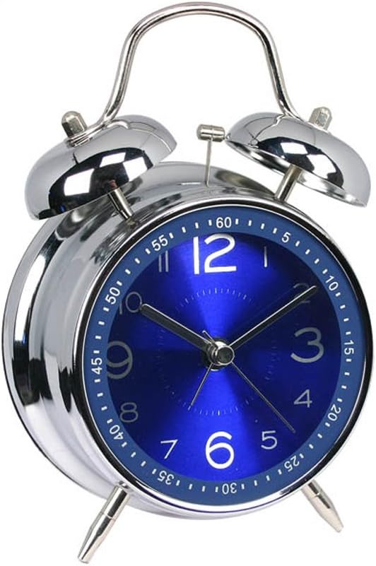Hemara 4"Classic Alarm Clock Bedside Quartz Analog Twin Bell Alarm Clock With Loud Alarm and Nightlight (Blue)