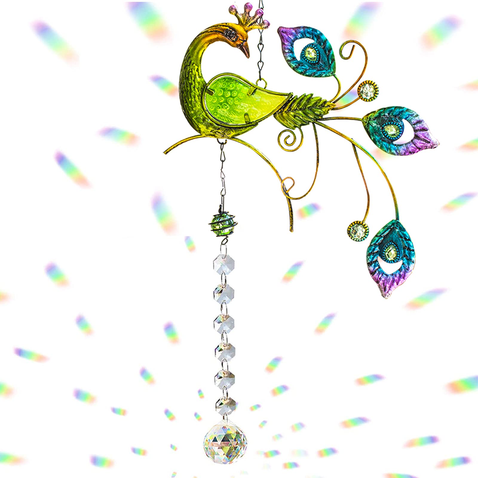 Peacock Crystal Suncatcher Pendant Hanging Chandelier Prism Rainbow Maker Ornament for Window Sun Catcher Home Garden Decoration(Green)