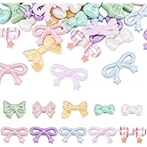AHANDMAKER 50Pcs 10 Styles Acrylic Bow Beads, Cute Bowknot Shiny Focal Beads Colorful Loose Bead for Jewelry Making Necklaces Bracelets Earrings Keychains Beadable Pens Phone Charms DIY Crafts