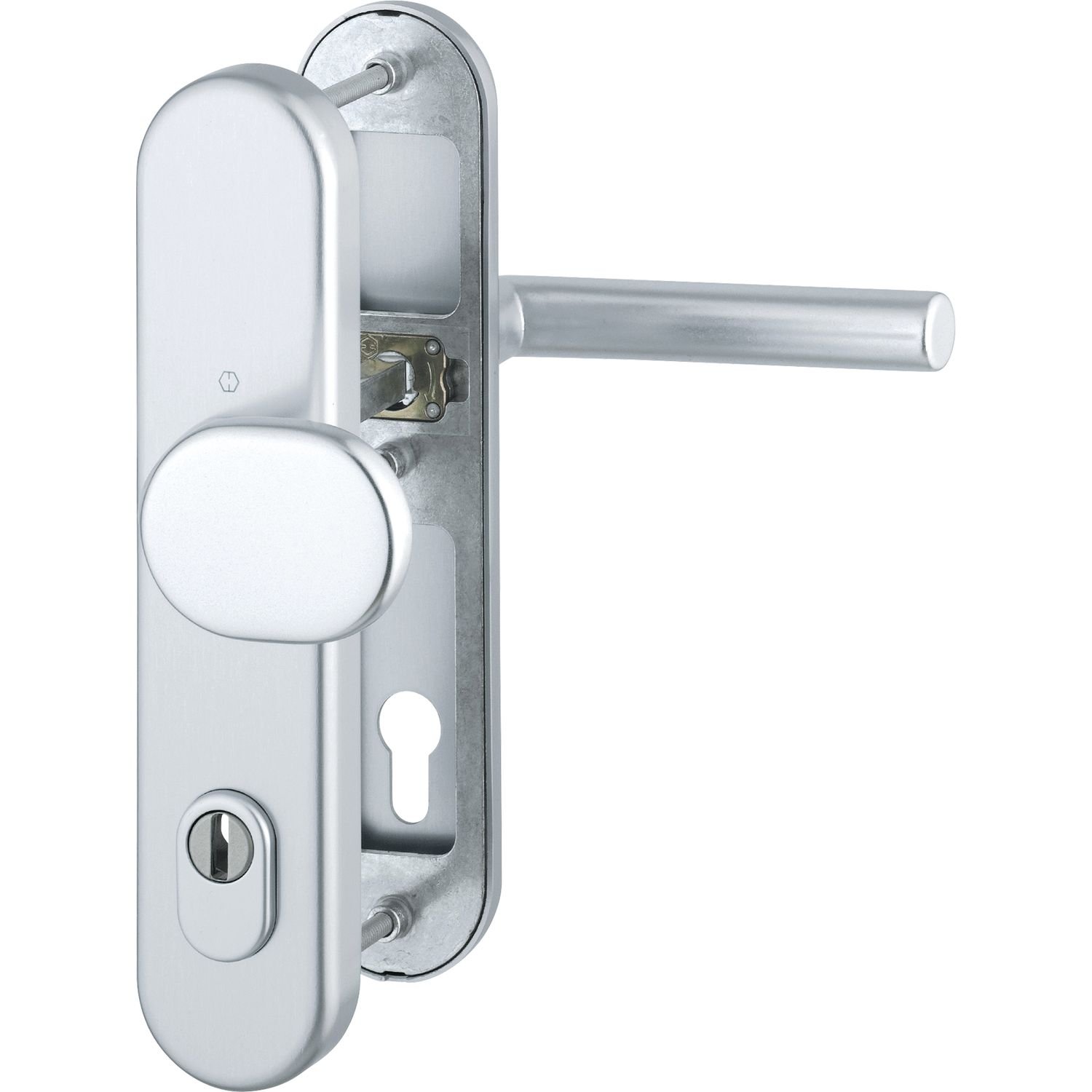 HOPPE Amsterdam 3890029 Safety Change Fitting 88 mm Distance 88 mm Aluminium Silver Anodised Long Plate Profile Cylinder for Door Thickness 62-72 mm with Core Pull Protection Class 3 Pack of 1