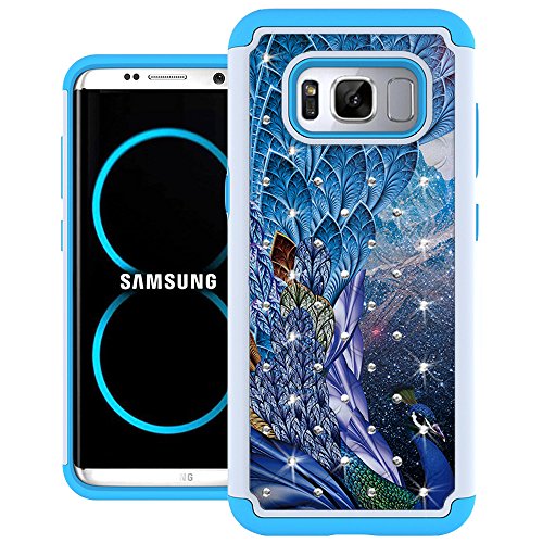 Galaxy S8 Case, UrSpeedtekLive [Shock Absorpt] Studded Rhinestone Bling Hybrid Dual Layer Armor Defender Protective Case Cover for Samsung Galaxy S8 - Peacock