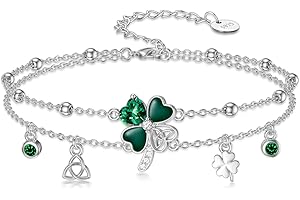 SHUSUKUE Ankle Bracelet for Women 925 Sterling Silver Sea Turtle/Four Leaf Clover/Rose/Infinity/Flamingo Anklet Bracelet Adjustable Beaded Layered Anklet with CZ Best Friend Anklet Summer Beach Holiday Jewelry for Women Girls 7-11"