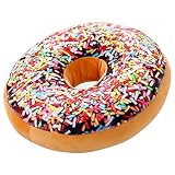 ChezMax Round Doughnut Donut Back Stuffed Cushion Insert Filler Filling Throw Pillow Plush Play Toy Doll For Office Chair Car Seat Women Yoga Dance Men Rainbow Icing Sugar 16 X 16''