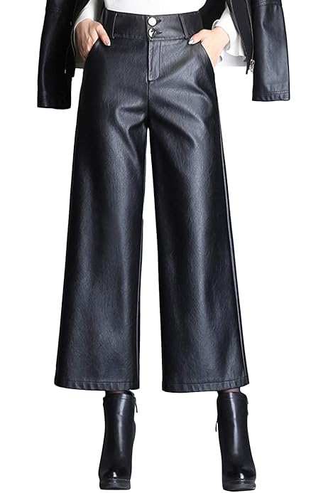 leather wide pants