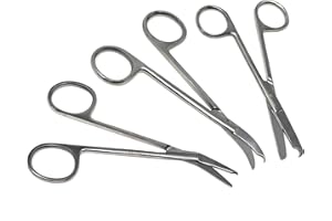 A2Z SCILAB Set of 3 Suture Stitch Scissors 4.5", Straight Curved Angled with Crescent Delicate Hook- Perfect for Suture Removal, First Aid, EMS Training and More