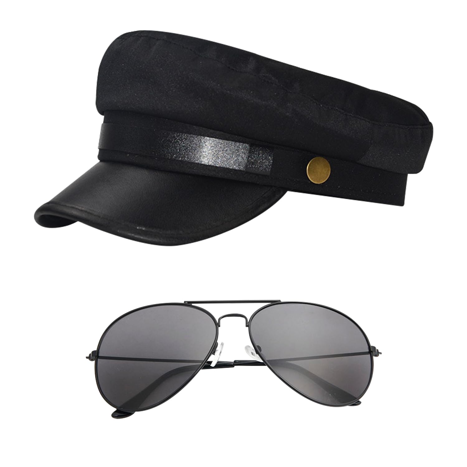 Bohue 2pcs Chauffeur Costume Accessories Unisex Adults Chauffeur Cap Sunglasses Limo Taxi Driver Fancy Dress for Christmas Halloween Disco Theme Party Accessories