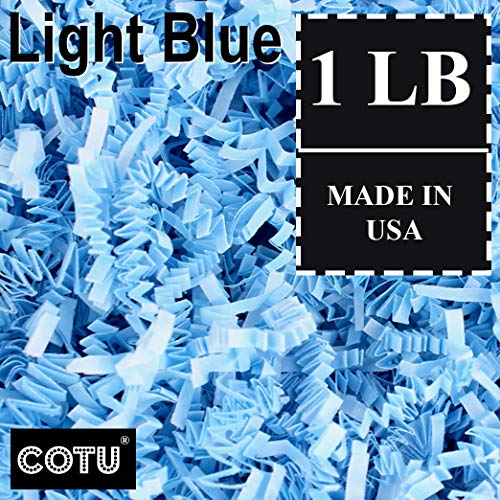 1 LB Light Blue Shred Gift Basket Shred Crinkle Paper Filler Bedding by COTU (16 oz)