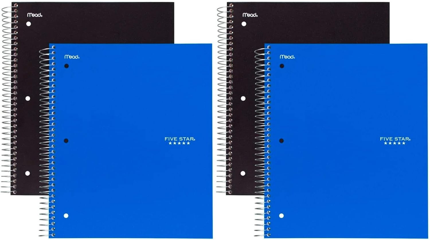 Five Star Spiral Notebooks, 3 Subject, College Ruled Paper, 150 Sheets, 11 x 8-1/2 inches, Black, White, 2 Pack (73015) : Office Products