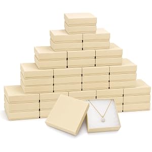 PartyCrazye Jewelry Gift Boxes, 40 Pack 3.5x3.5x1 Inch, Brown | Cardboard Jewelry Boxes with Lids and Cotton Fill, Fits Neckl