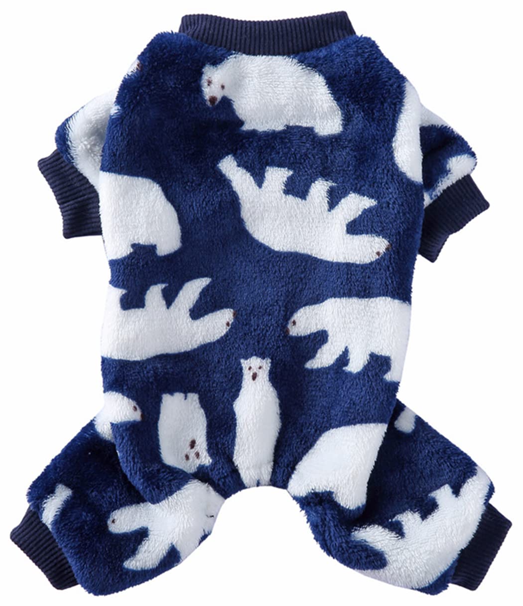XIAOYU Dog Pajamas Winter Warm Onesies Jumpsuit 4 Leg Dog Clothes with Cute Polar Bear Pattern for Small Dog Cat Halloween Christmas Cosplay, Dark Blue, M