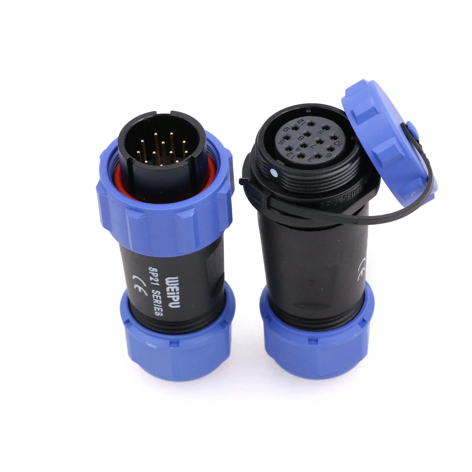 Eonvic Weipu SP21 2-12 Pin Male Waterproof Connector Plug Female Socket IP68 in Line Cable Connector Industrial Circular Solar Electrical Connector (12Pin)