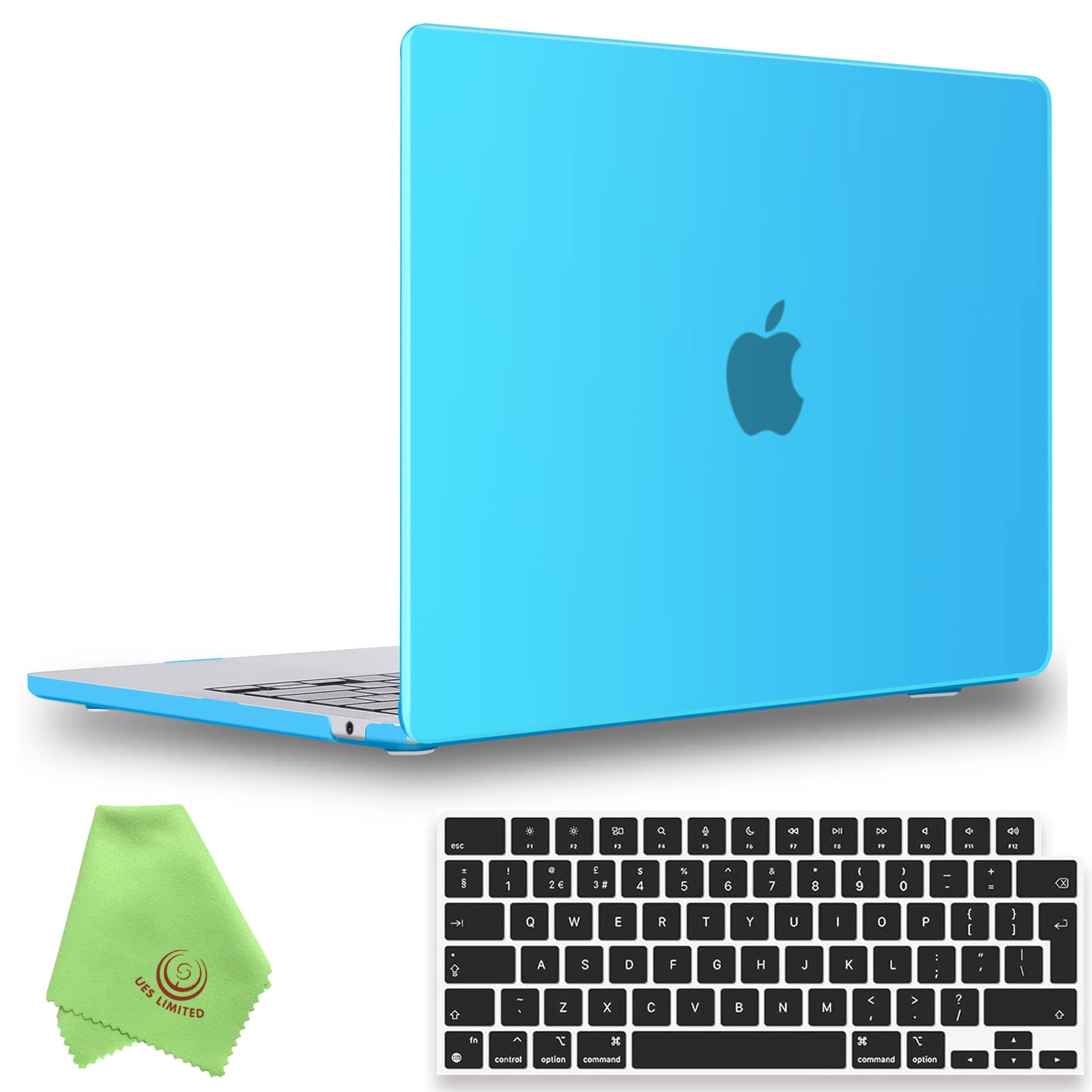 UESWILL Compatible with MacBook Air 13 inch M5 M4 M3 M2 Case Model A3449 A3240 A3113 A2681 Mac Air 13.6 Matte Hard Shell Case + EU Layout Keyboard Cover, Aqua Blue