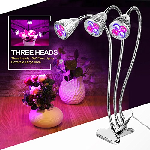Premium UARZT Triple Head LED Grow Light 15W LED Grow Lamp W/360 Adjustable Gooseneck LED Grow Lights high Yield for Indoor Plants, Plant Growing, Hydroponic Garden, Greenhouses, Gardening, Office - Thumbnail 4