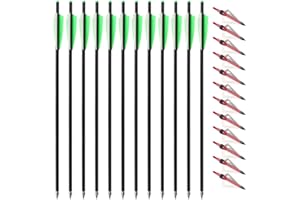 12pcs 20inch Carbon Crossbow Arrows Crossbow Bolts with 4inch Vanes and 12pcs 3 Blades Archery Broadheads 100 Grain Screw-in 