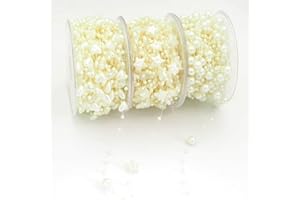 Youmeizer 3 Rolls 200 Feet(60m) 3 Styles Mixed Artificial Pearls String Beads Fishing Line Pearl Garland Beads Decoration for DIY Party Bouquet Crafts Decoration (Beige)