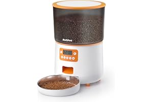 Roilpet Automatic Cat Feeder, 4L Automatic Cat Food Dispenser with Customize Feeding Schedule, 4 Meals Auto Pet Feeders for Cats&Dogs, Anti-Clogging/Freshness Preservation/Dual Power, Dry Food, White