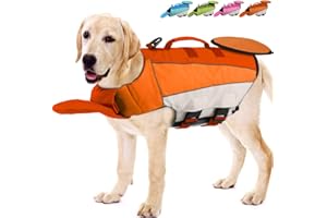 EMUST Life Jacket for Dogs, Adjustable Dog Life Vest for Swimming & Boating, Pet Safety Vest with Durable Rescue Handle and Reflective Stripes, Orange, XL