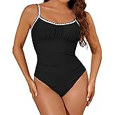 Forllori Women's One Piece Swimsuit Square Neck Swimwear Tummy Control Ruched Slimming Bathing Suit Vintage